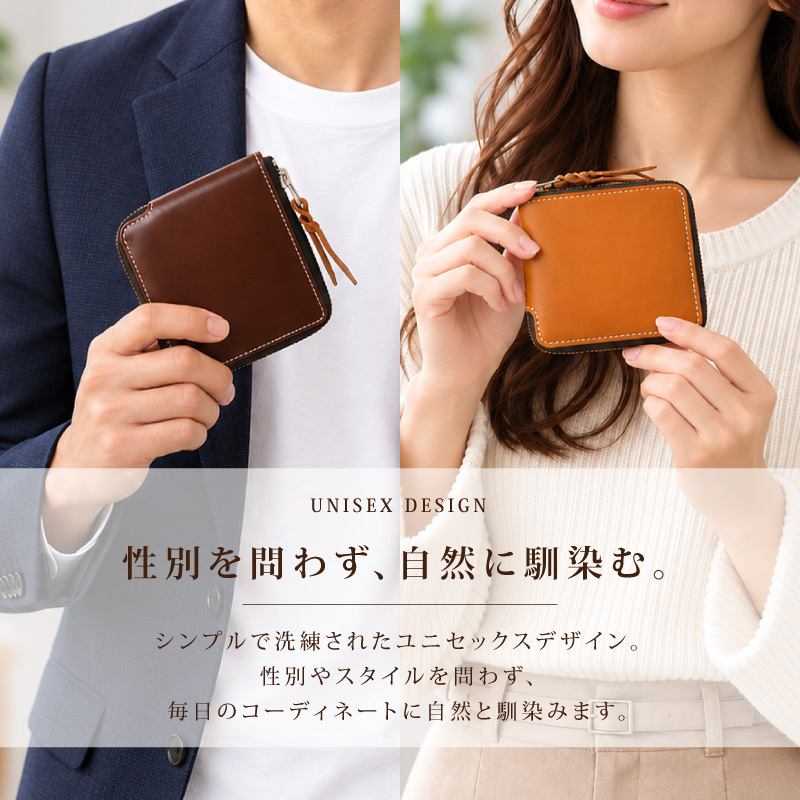 財布 メンズ レディース 二つ折り 本革 コンパクト財布 ラウンドファスナー 牛革 ミニ財布 小銭入れあり カード収納 YKK 植物タンニンなめし レザー ユニセックス
