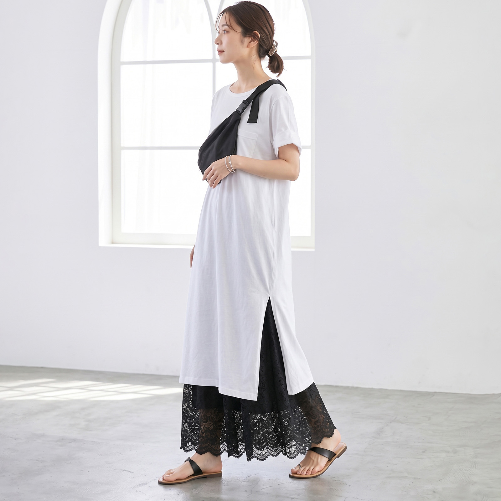 総レース ロングペチパンツ レディース ペチコート レースパンツ 見せパン 裏地付き ウエストゴム レイヤード 重ね着 ワンピース スカート インナー 