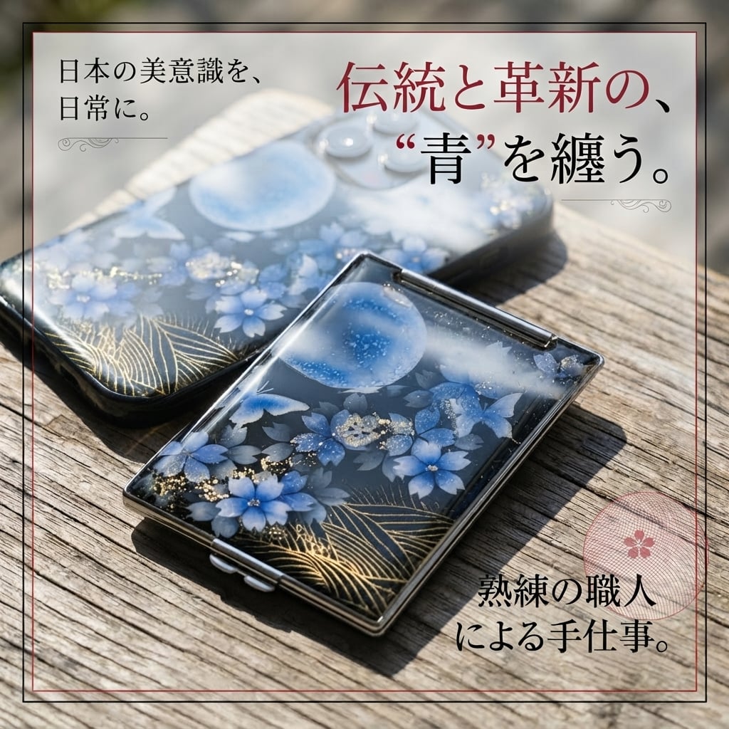 コンパクトミラー『井』名入れ 送料無料 和柄 和風 和モダン 和雑貨 和小物 手鏡 折りたたみ 桜 伝統工芸 職人 手作り ハンドメイド 記念日 プレゼント ギフト