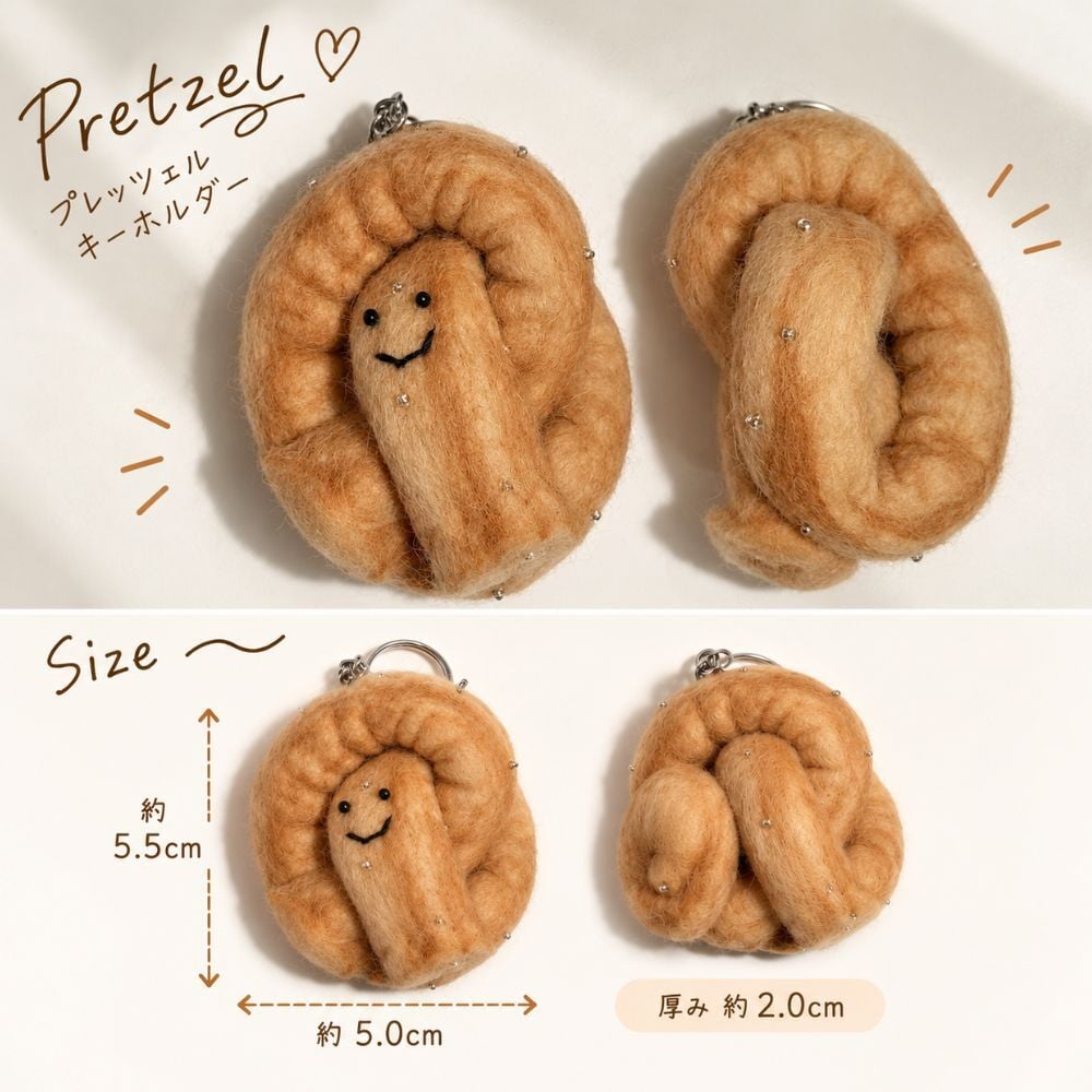 選べる2点セット 羊毛フェルト キーホルダー パン 食パン クロワッサン プレッツェル チーズ かわいい バッグチャーム 手作り風 フェルト 雑貨 小物 アクセサリー おしゃれ 韓国風 ナチュラル プレゼント ギフト
