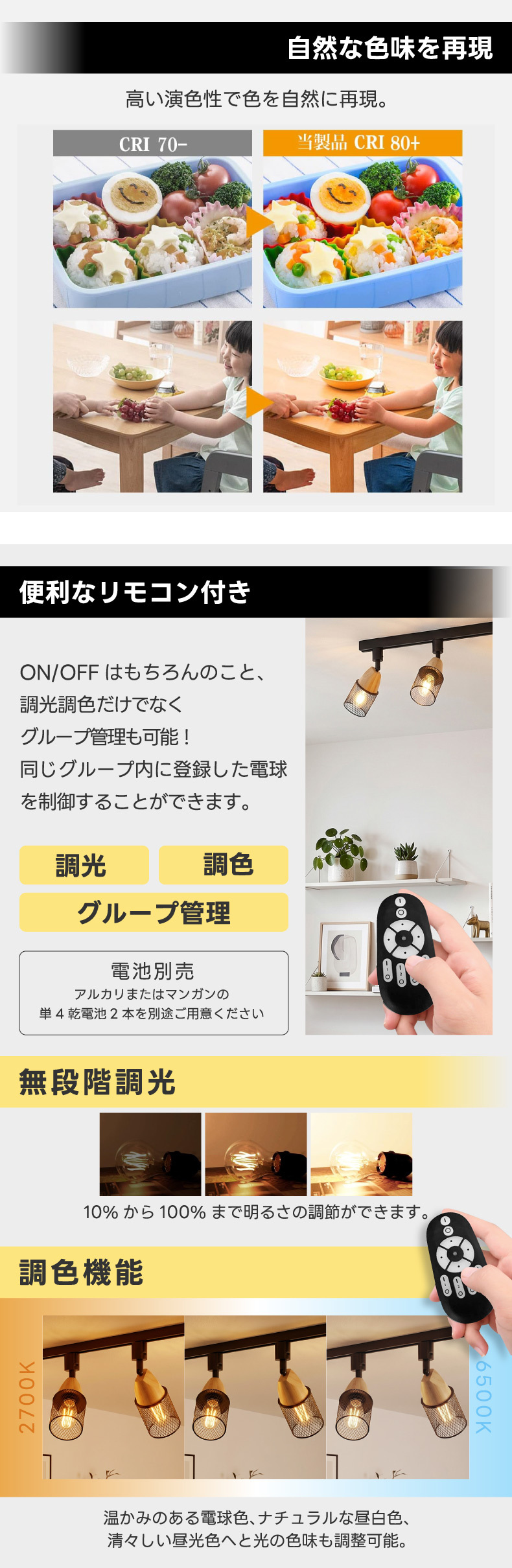 ダクトレール スポットライト 4灯セット LED電球付き 天然木 メッシュシェード E26 調光調色 リモコン付き 50W形相当 ダクトレール照明 天井照明 ナチュラル アンティーク カフェ風 インダストリアル おしゃれ リビング ダイニング キッチン 6畳 8畳 常夜灯【レール別売り】