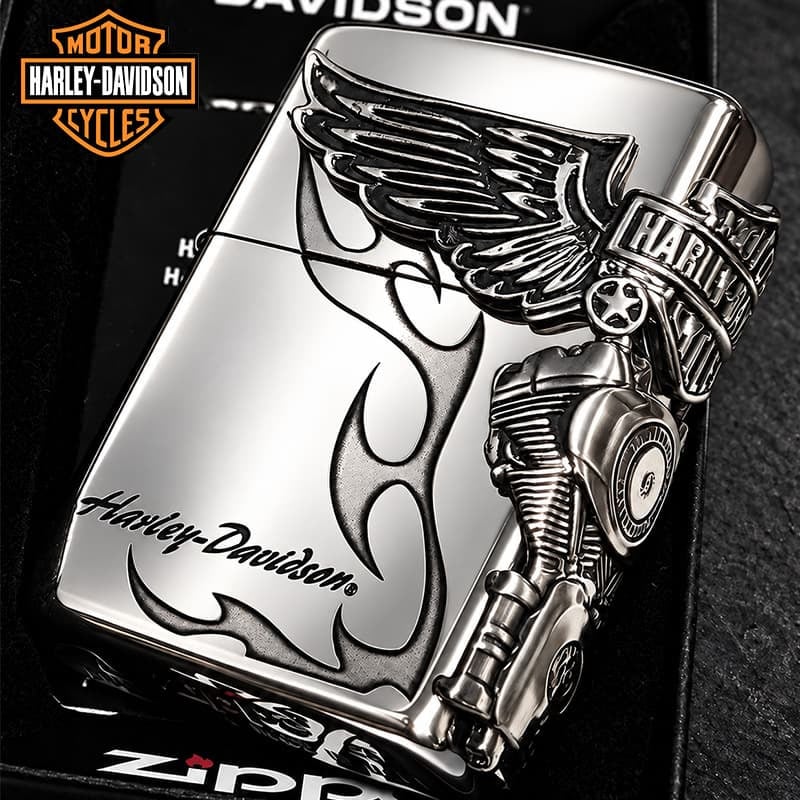 ZIPPO ハーレー ダビッドソン ジッポライター シルバー燻し 大型3面メタル 彫刻 かっこいい 日本限定モデル おしゃれ ウィング メンズ ギフト プレゼント