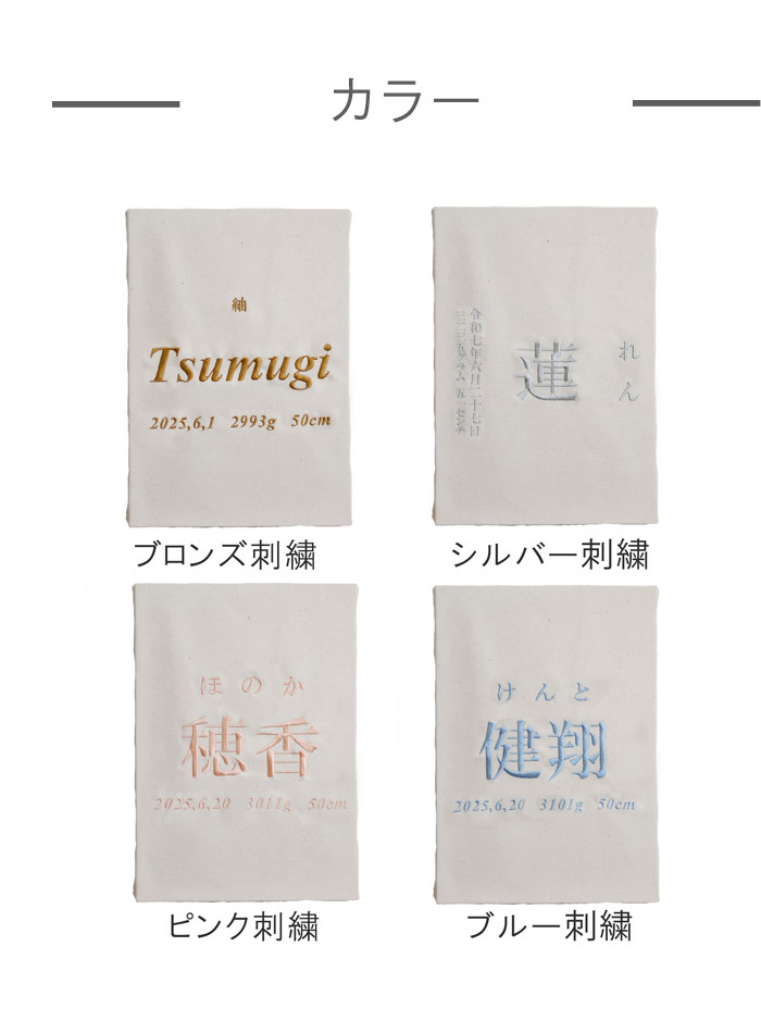 命名書　刺繍　オーダー 名前旗　アートのような命名書　命名式　赤ちゃん　名入れ　お七夜　お宮参り　100日記念　七五三　節句　初節句　インテリア　パネル　ボード　ひな祭り　こどもの日　誕生日　体重　身長　漢字　英語　日本製　出産祝い　出産記念　ベビー　帆布　生成り　caf-0102