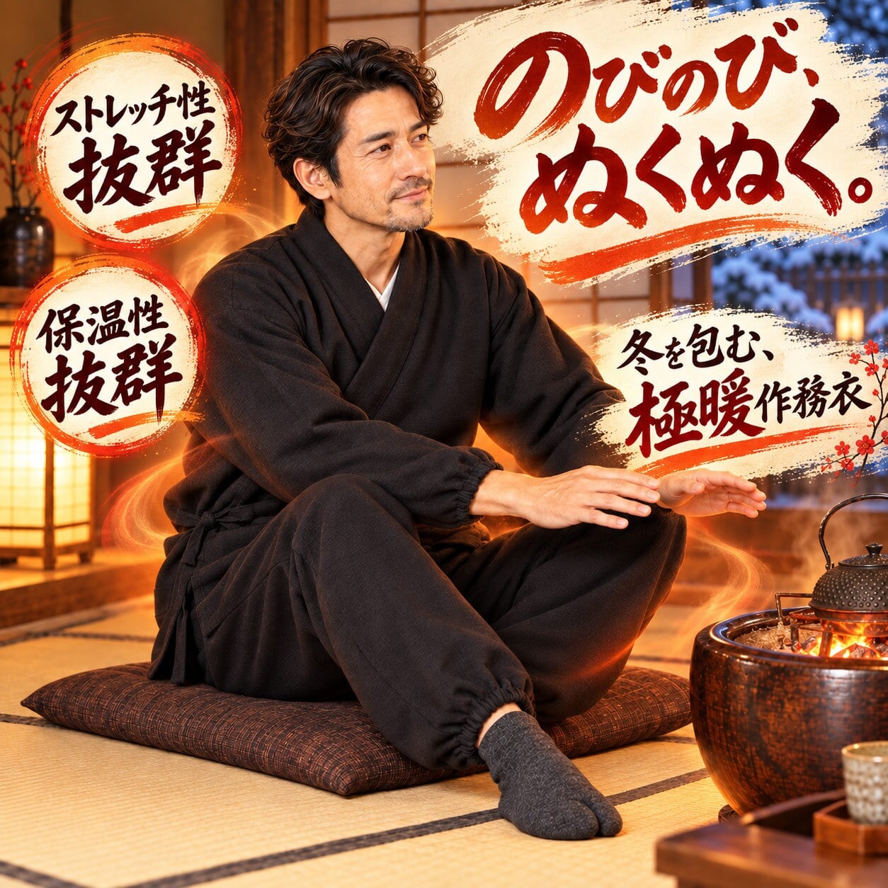 作務衣 メンズ 冬 冬用 スラブニット織り 裏フリース中綿入り作務衣 極暖 さむえ オリジナル S/M/L/LL/3L/4L/5L/6L/7L サムエ レディース フリース あったか 暖 部屋着 作務衣 男性 大きいサイズ  ルームウエア 即暖  ストレッチ プレゼント 洗える 毛布 裏起毛 リラックス