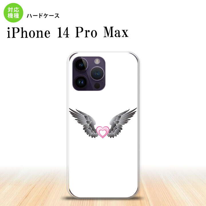 iPhone14 ProMax iPhone14 Pro Max スマホケース 背面ケース ハードケース 黒翼 ハート 白 ピンク 2022年 9月発売 nk-i14pm-469