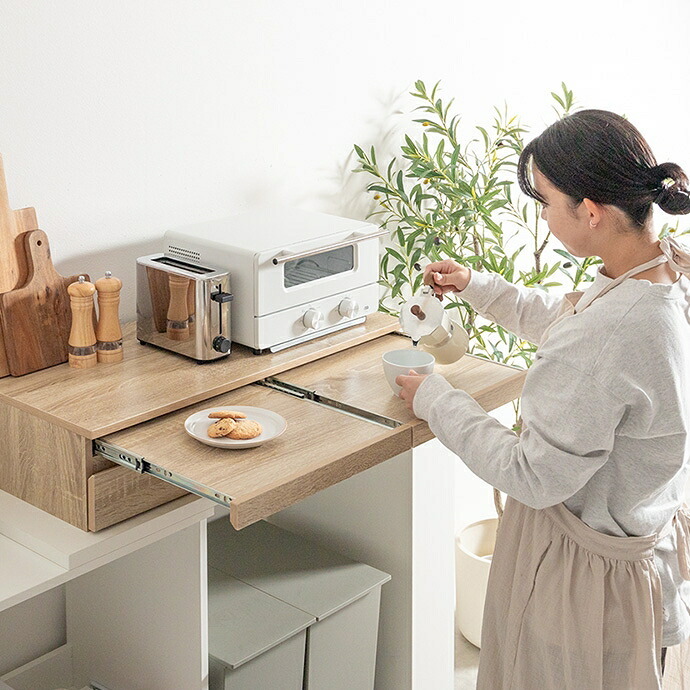 レンジ台 キッチン収納 レンジ下収納 スライドトレー レンジ下スライドテーブル 電子レンジ下ラック オーブン下 家電下 レンジの下収納 引き出し 2杯 80cm レンジラック キッチン 台所 板 スライド スリム：