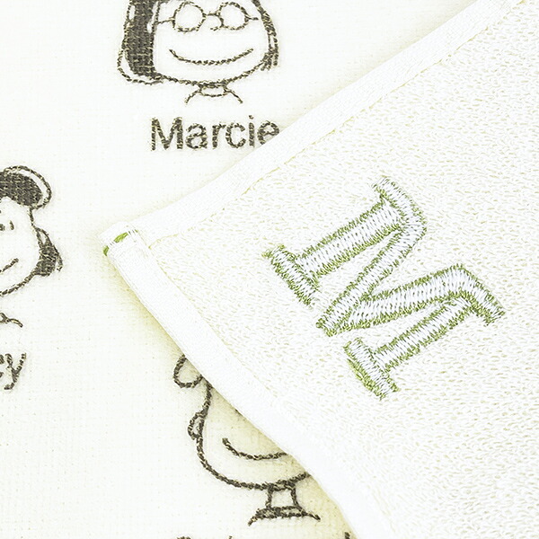 スヌーピー イニシャルミニタオル (M) アイボリー ハンカチ SNOOPY