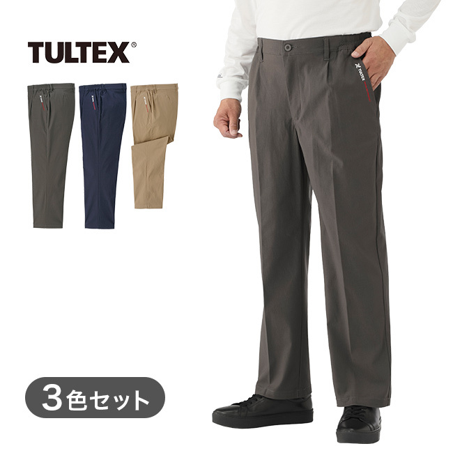 TULTEX タルテックス 刺繍入り ストレッチ カラーパンツ 3色組[メンズ パンツ ストレッチ タルテックス ズボン 3色組 ウエストゴム チノパン TULTEX カラーパンツ 紳士服 股下65cm 伸縮性 ロングパンツ ネイビー 春服 脇ゴム]