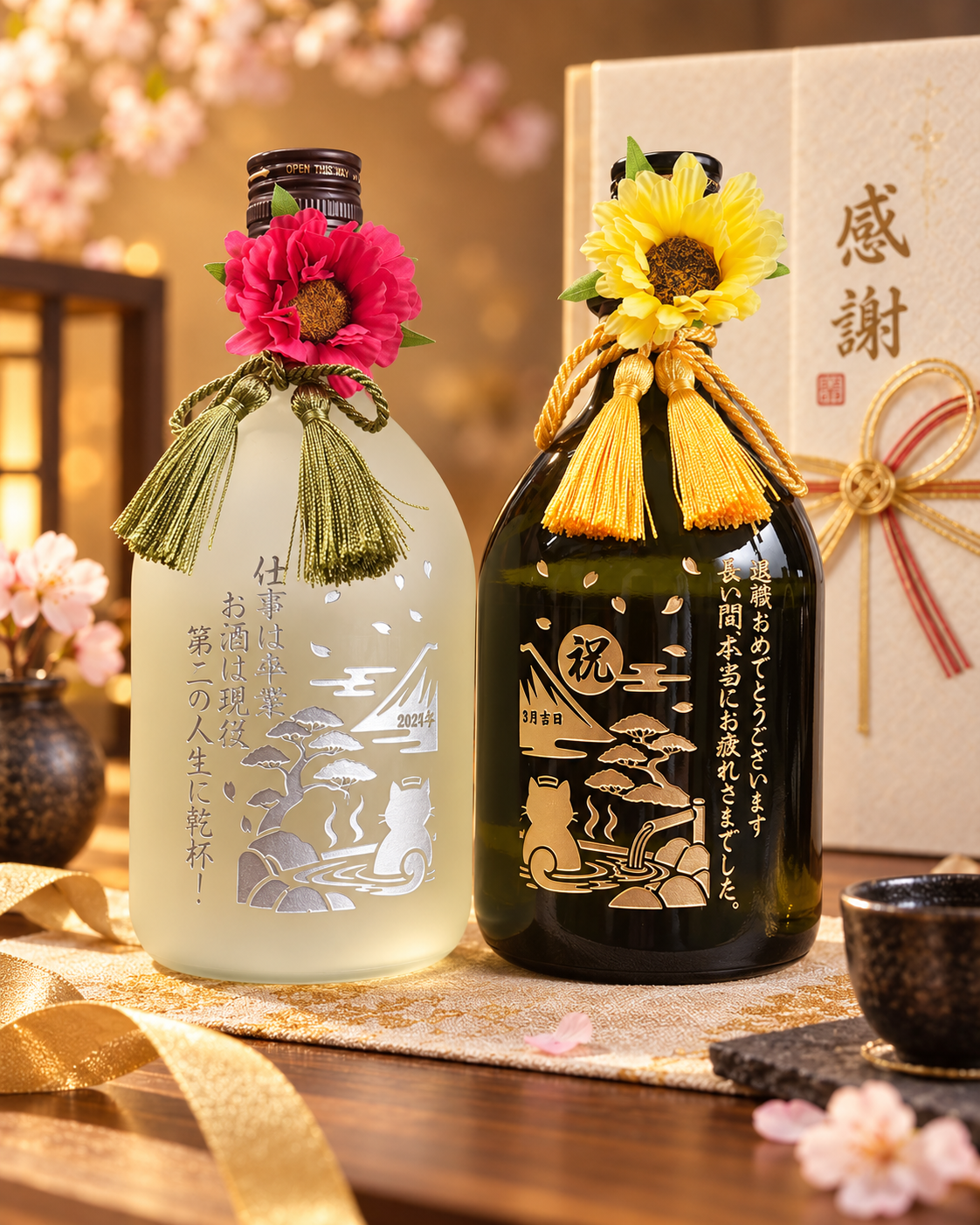 退職 異動 名入れ ギフト SXX 酒セット 麦焼酎 三和酒類 いいちこシルエット 720ml & いいちこ 深薫 720ml 飲み比べ2点セット タッセル紐・コサージュ付 ギフトBOX入り / プレゼント ギフト 退職 記念 誕生日 還暦 古希 喜寿 傘寿 米寿 緑寿 早寿 長寿 祝い
