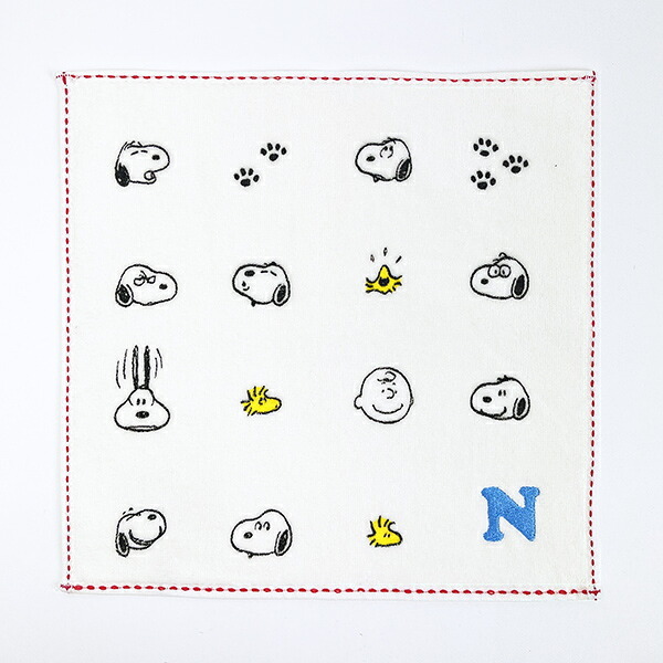 スヌーピー ミニタオル アイコン(N) イニシャル アイボリー ハンカチ SNOOPY
