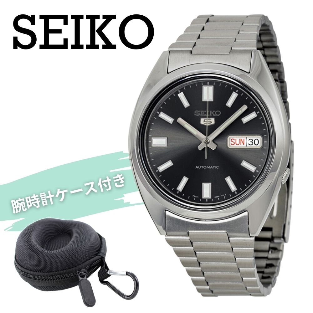 セイコー5 腕時計 メンズ 自動巻き ブラック シルバー SEIKO 5 海外モデル 逆輸入 メタルベルト 曜日 日付 シースルーバック 機械式 誕生日 プレゼント ギフト 収納ケース付き 成人 卒業 入学