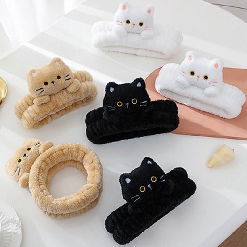 ヘアバンド 猫付き 洗顔  ターバン 吸水 ふわふわ かわいい  ヘアーバンド タオル地 風呂 汗止め タオル お風呂上り バスグッズ 化粧 おしゃれ 髪用 吸水ヘアバンド ヘアドライ 速乾 大人 プレゼント ギフト マスコット ぬいぐるみ