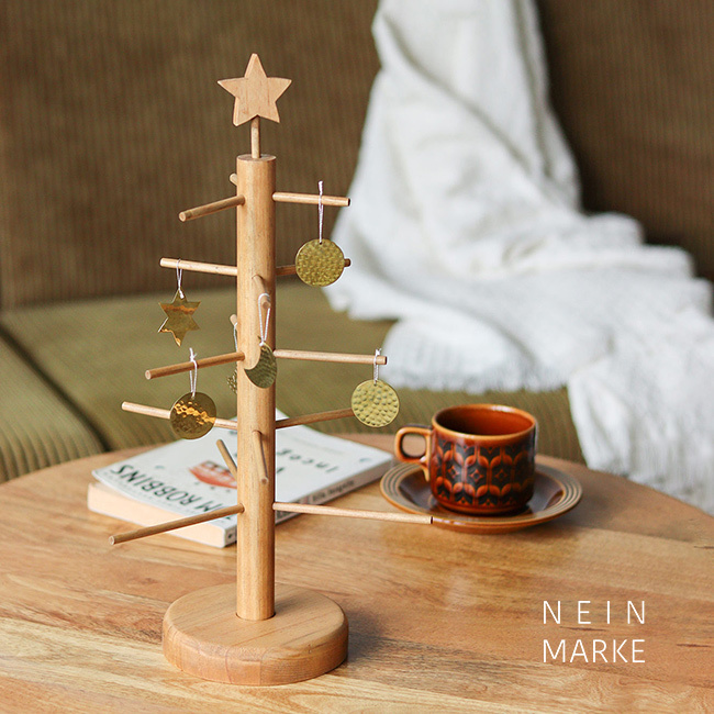 NEIN MARKE クリスマスツリーセット[木製 卓上 クリスマスツリー 小型 ミニ おしゃれ 北欧 天然木 パイン材 真鍮 オーナメント付き ミニツリー クリスマス飾り コンパクト スリム 収納袋付き インテリア 雑貨 置物 オブジェ] 即納