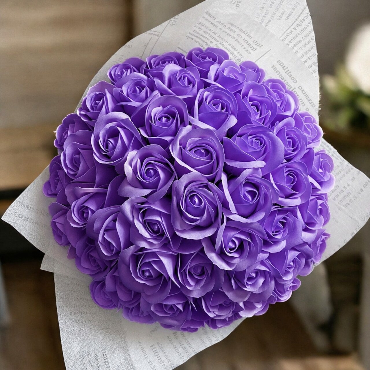 【ソフトパープル】「サヴォンローズ」 花束 ブーケ バラの花束 薔薇の花束 花ギフト フラワーギフト フラワーボックス プロポーズ サプライズ ソープフラワー シャボンフラワー 石鹸フラワー 石鹸の花 石鹸のバラ 枯れない花 インテリア 母の日 父の日 敬老の日 クリスマス バレンタイン ホワイトデー 誕生日 入学 卒業 就職 結婚祝い 結婚記念日 退職祝い 記念日 