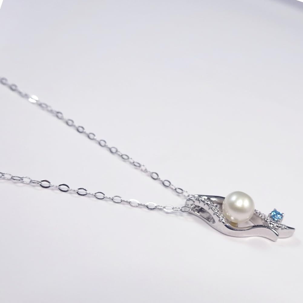 シルバー本真珠 ペンダント ブルーCZ入り 流れるラインパールネックレス6月の誕生石 6月誕生石【送料無料】【レディース,激安,特価,通販】