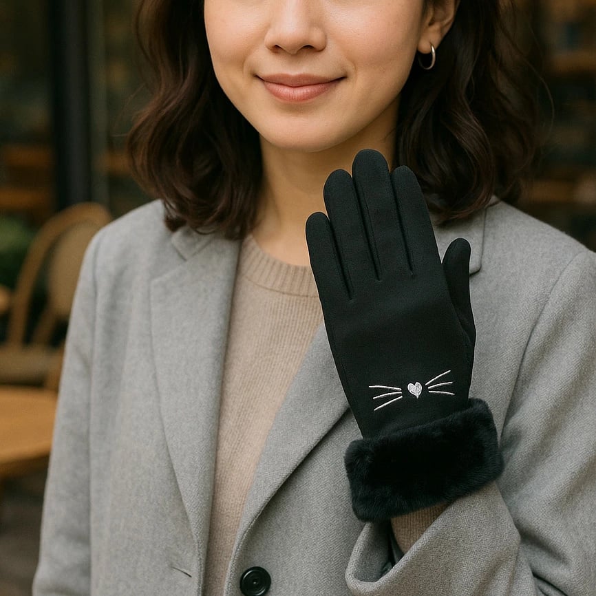 【即日発送】猫ひげ裏ボアグローブ 手袋 レディース 裏ボア 冬 暖かい ふわふわ 猫 ねこ ネコ かわいい 防寒 グローブ もこもこ フェイクファー 手袋 おしゃれ ミトン 通勤 通学 プレゼント ギフト クリスマス 誕生日 ベージュ ピンク グレー ブラック 保温 防寒手袋