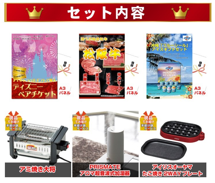 ビンゴ・二次会の景品はお任せ 景品 目録 パネル ビンゴ ディズニーペアチケット人気パネル景品３枚＆現品３０点セットA 景品パネル＆引換券付き目録 15355 結婚式 ゴルフコンペ イベント 抽選会