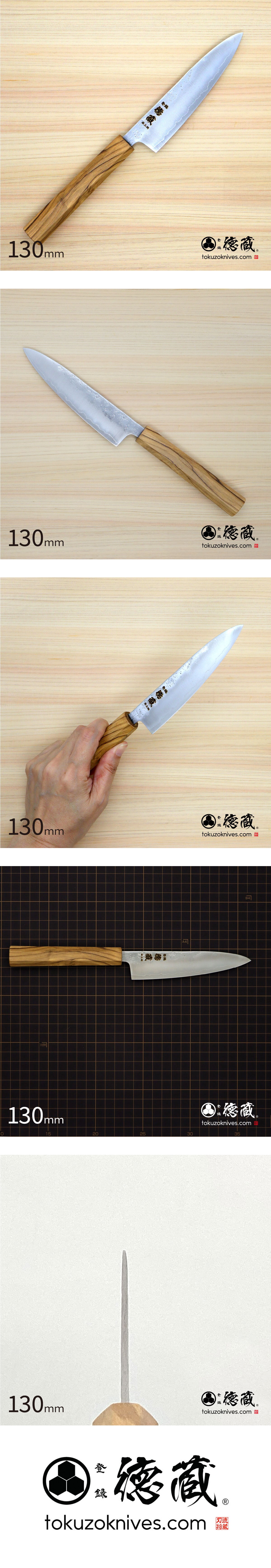 ステンレスペティナイフ　130mm 銀三 梨地仕上げ オリーブ八角柄 日本製 徳蔵刃物 【TOKUZO KNIVES】 JAPAN Kitchen Knives 包丁 切れ味 家庭用 万能 錆に強い 両刃 プレゼント ギフト 贈り物 一生モノ