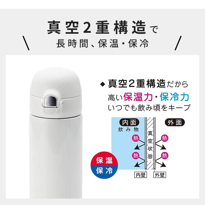 ボトル 日本製 450ml/350ml ステンレスボトル マイボトル 水筒 ワンタッチボトル 片手で開閉 ロック付き 真空二重構造 保温保冷 漏れにくい 通勤 通学 オフィス ジム ランニング アウトドア 新生活 おしゃれ かわいい シンプル 人気 プレゼント