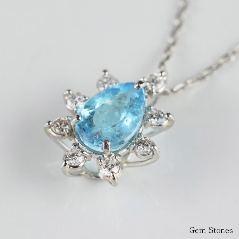 【完売致しました。】 ブラジル産 パライバトルマリン 0.438ct ダイヤモンド ネックレス ペンダント Pt900 850 プラチナ パライバネックレス プラチナネックレス レディース 一粒 シンプル 可愛い グリーン パライバ  Drops