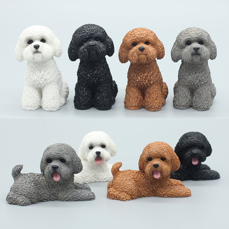 犬 置物 2個セット ミニチュア トイプードル テディ オブジェ 樹脂製 かわいい アニマル 車載 インテリア ダッシュボード 卓上 飾り 小型 デコレーション 雑貨 プレゼント