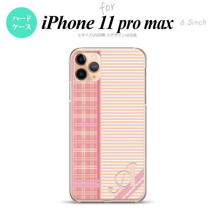 iPhone11ProMax iPhone11pro max スマホケース ハードケース チェック ボーダー ピンク +アルファベット メンズ レディース nk-i11pm-1605i