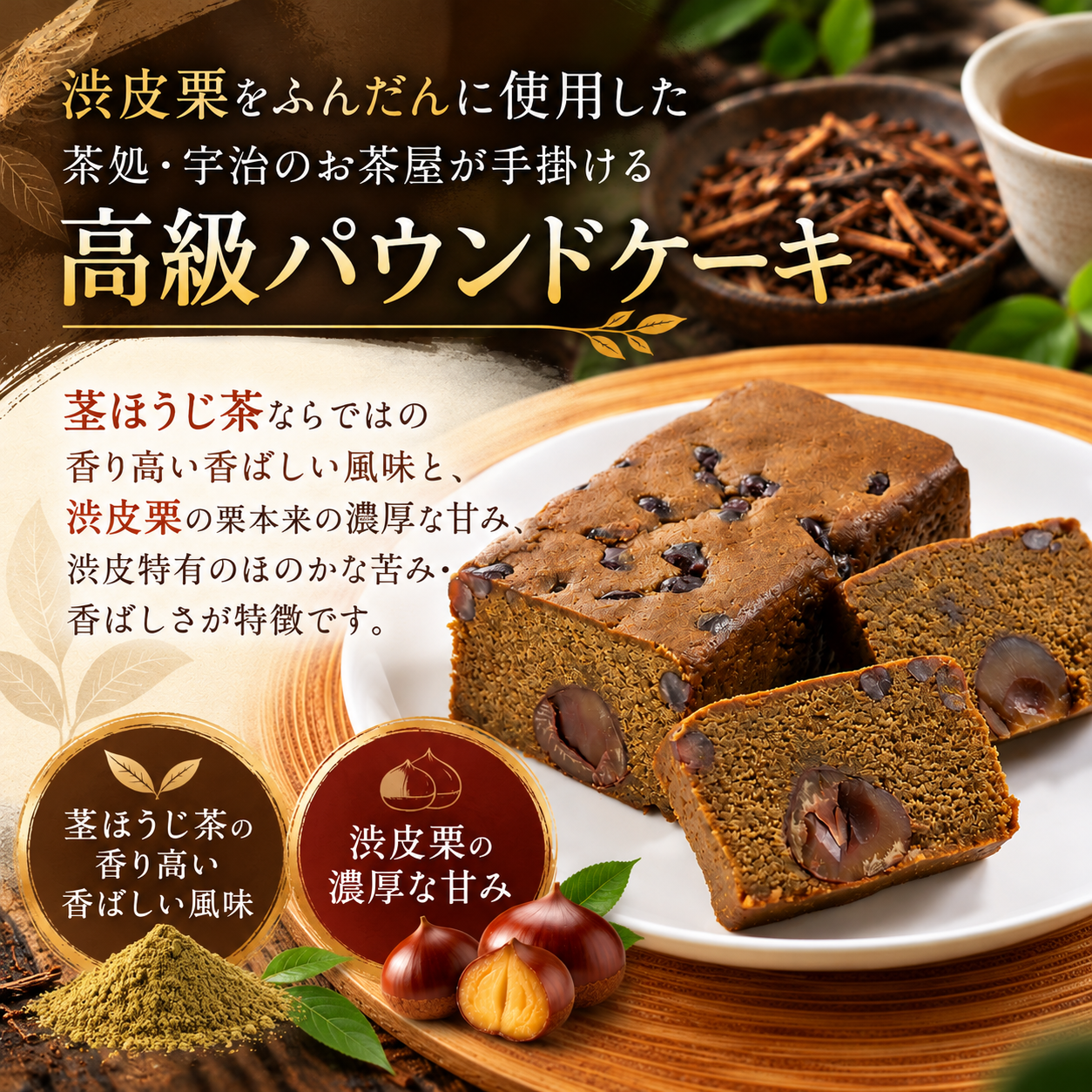 お歳暮 渋皮栗ほうじ茶ケーキ 1本入り(450g) パウンドケーキ 栗 ほうじ茶ケーキ 洋菓子 お取り寄せ 丹波大納言 和スイーツ プレゼント 京都 お土産 手土産 取り寄せ お返し お菓子 食べ物 おしゃれ 人気 送料無料 内祝 お供え 御歳暮 2026 (送料込み)