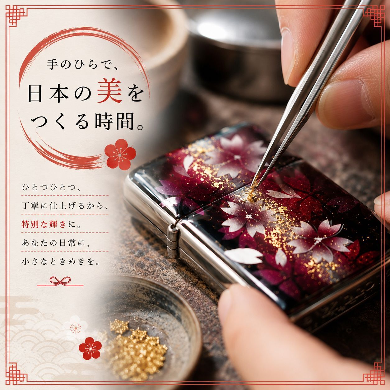 職人の手作り！和柄ペアzippo「祖」名入れ 送料無料 和風 桜 工芸 ハンドメイド ジッポ ライター 喫煙具 電子タバコ アイコス イルマ ギフト プレゼント