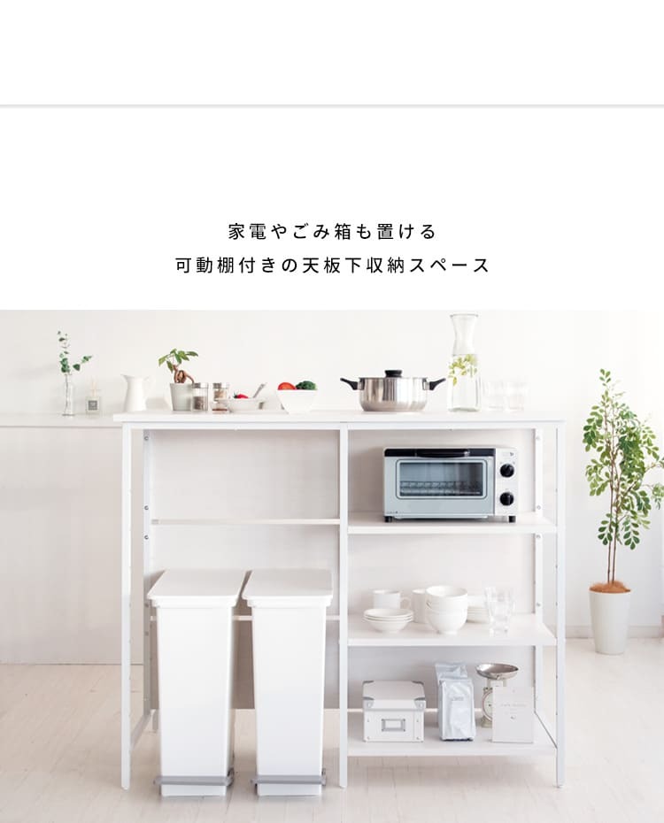 キッチンカウンター ゴミ箱収納 間仕切り レンジラック Salus ごみ箱上 ラック レンジ台 レンジボード 大型レンジ対応 家電収納 ハイテーブル 収納 ごみ箱収納ラック キッチンテーブル カウンターテーブル 新生活