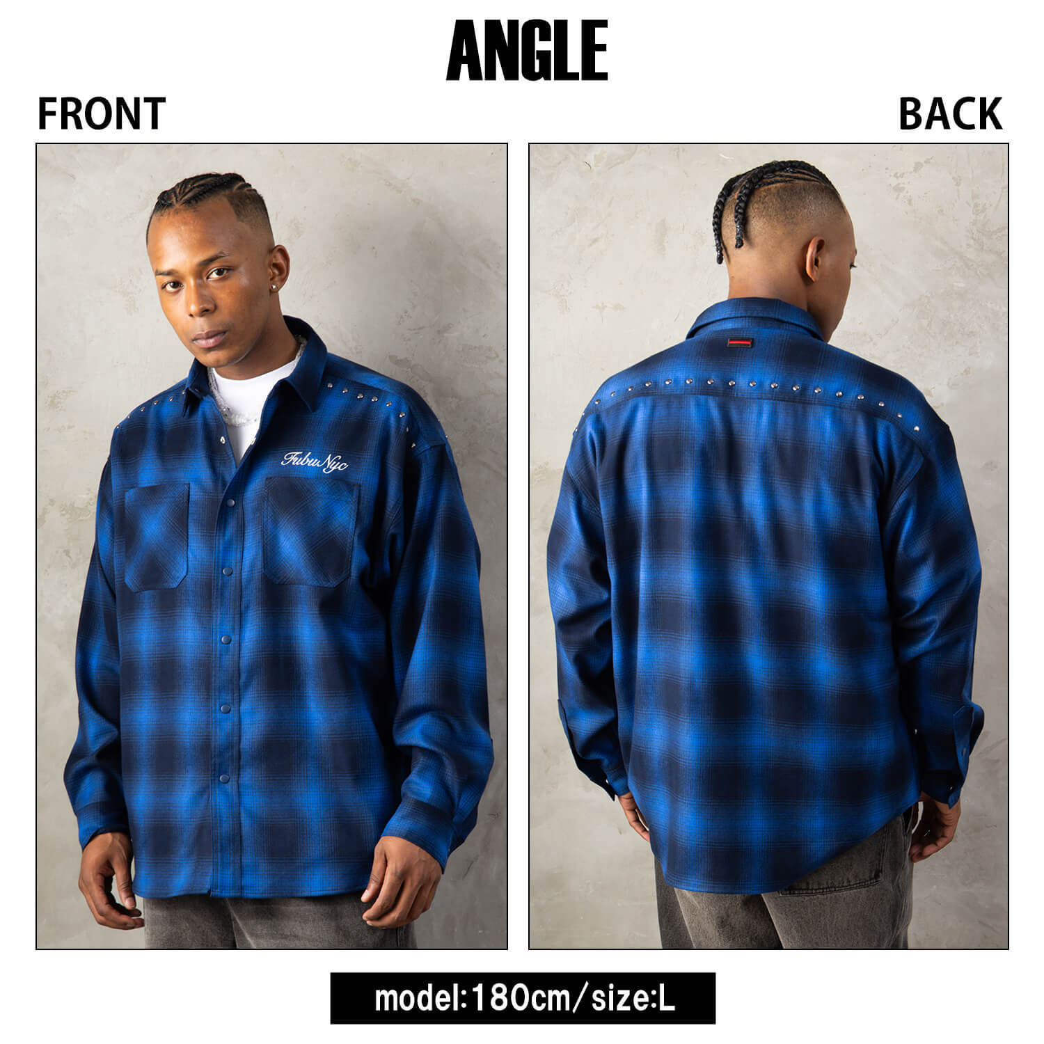 FUBU フブ チェックシャツ メンズ レディース fam-62100 スタッズ オンブレチェック ネルシャツ 長袖 シャツ スナップボタン 刺繍 オーバーサイズ ストリート ヒップホップ ダンス カジュアル M L XL XXL 2026FW Karlas