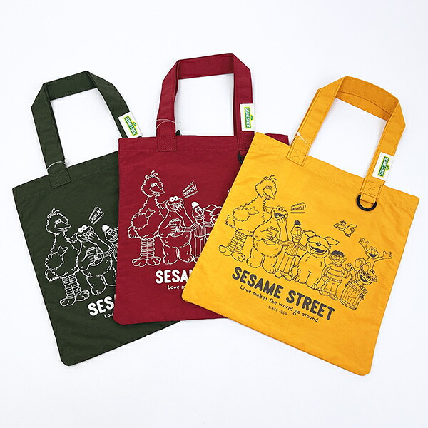 セサミストリート ミニフラットトートバッグ カーキ ランチ