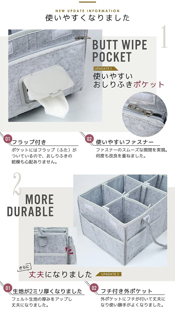 LARUTAN おむつストッカー おしりふきポケット付き 蓋つき 収納 オムツストッカー 大容量 おむつバッグ お世話セット ベビー用品 ベビーワゴン おむつ入れ おむつケース おしゃれ 赤ちゃん 出産準備 出産祝い おむつ・トイレ用品 送料無料