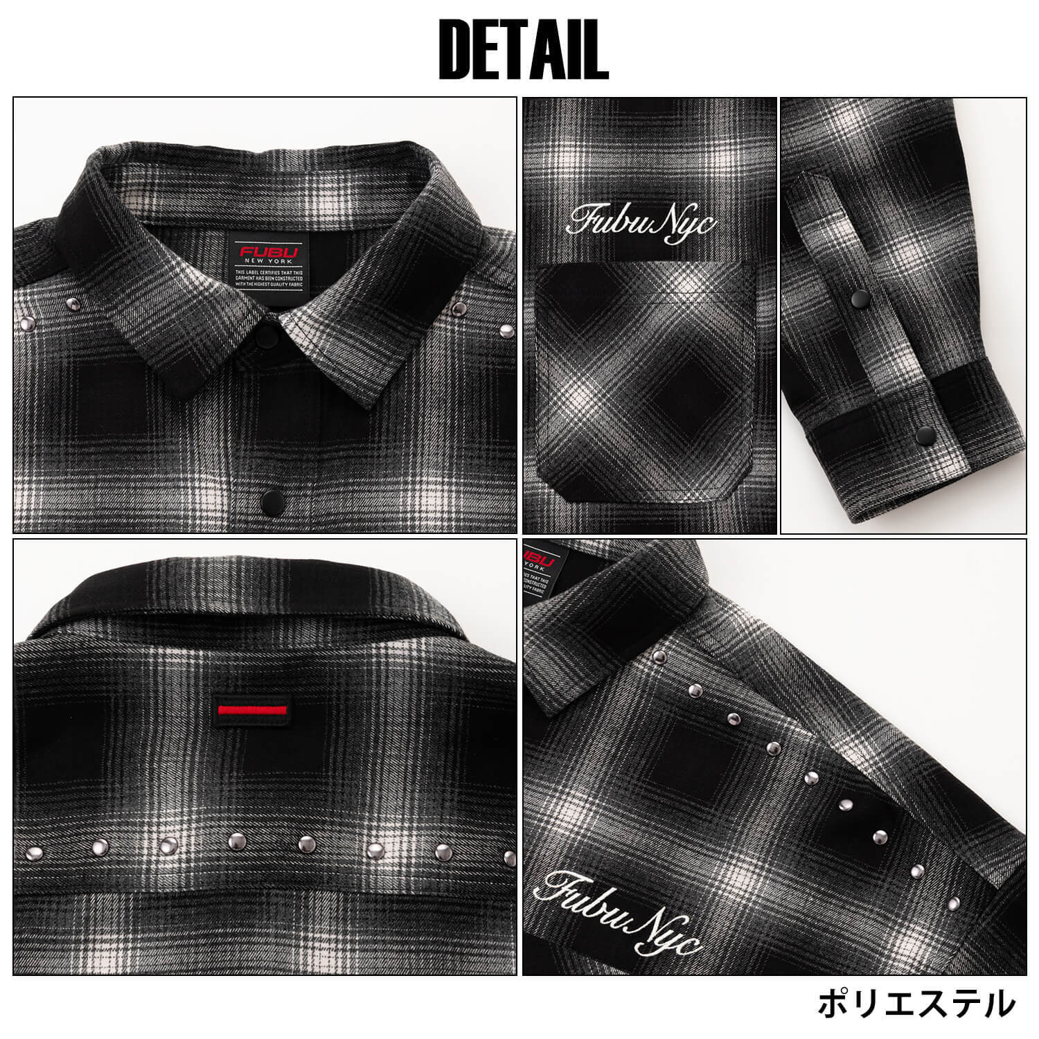 FUBU フブ チェックシャツ メンズ レディース fam-62100 スタッズ オンブレチェック ネルシャツ 長袖 シャツ スナップボタン 刺繍 オーバーサイズ ストリート ヒップホップ ダンス カジュアル M L XL XXL 2026FW Karlas