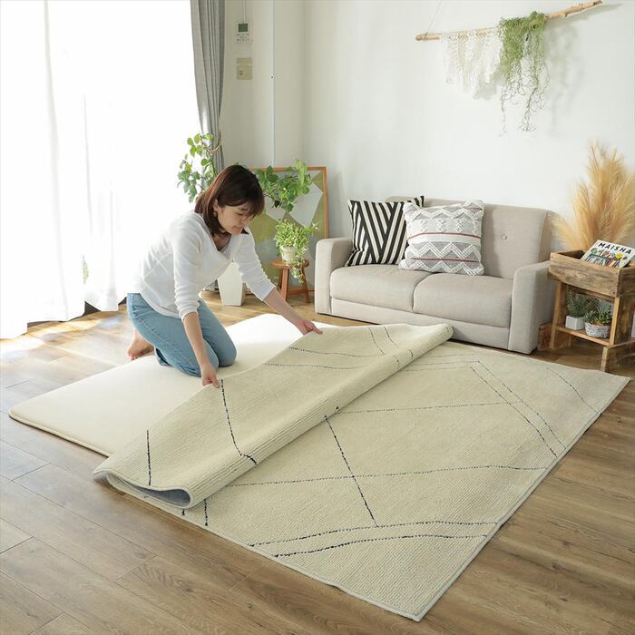 ラグ カーペット クッションマット マット 170×170cm ピタリ プラス すべり止め 下敷き 滑り止め 手洗い 防音マット 防音 防ダニ加工 ホット 対応 床暖房対応 ウレタン入り下敷き 保温性 下 絨毯下 便利 無地 ホワイト オールシーズン