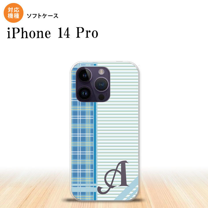 iPhone14 Pro iPhone14 Pro スマホケース 背面ケースソフトケース チェック ボーダー 青 +アルファベット 2022年 9月発売 nk-i14p-tp1604i