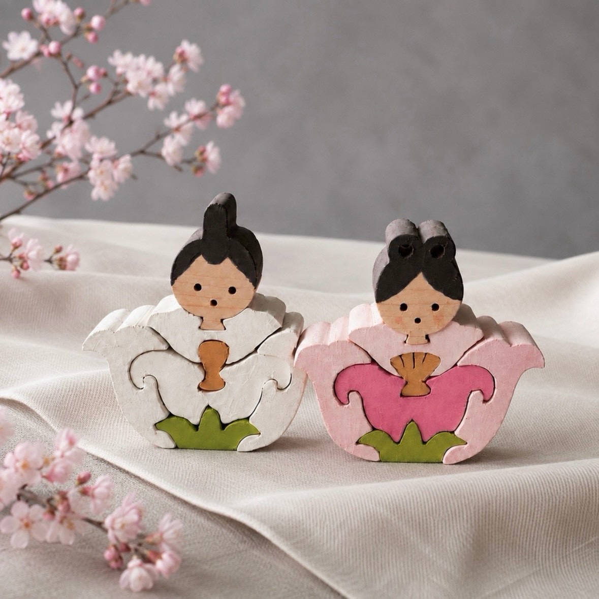 国産ヒノキの花雛｜可愛らしい木のひな人形｜木製ひな人形｜ひな祭り・桃の節句の節句飾り