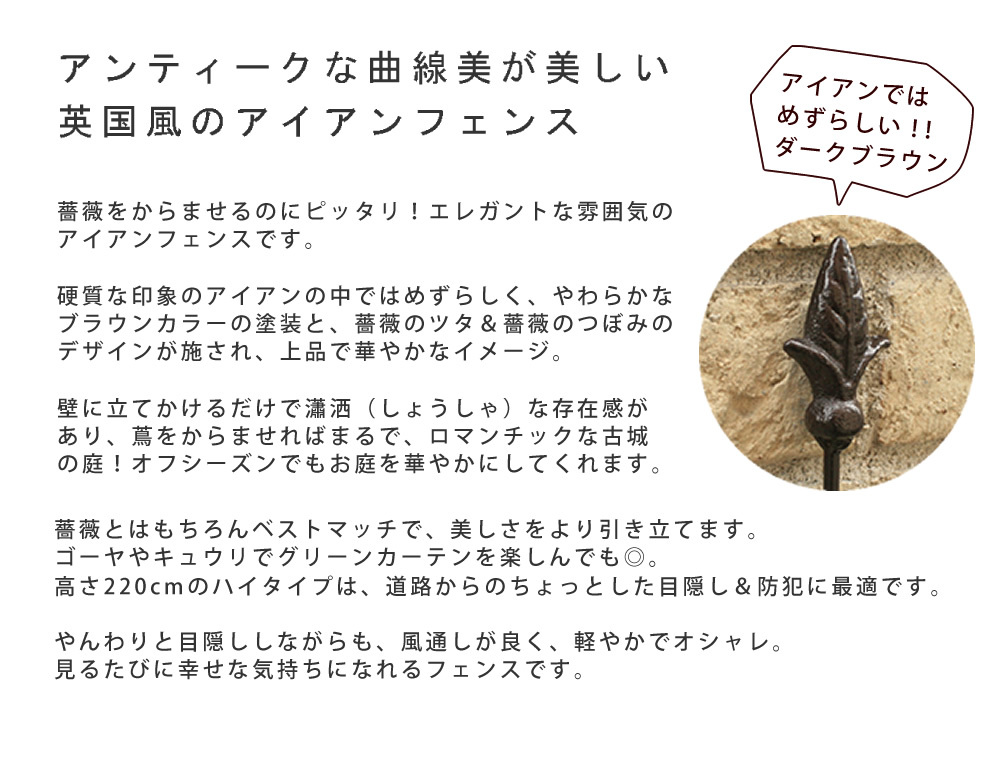 ガーデン エクステリア アイアンローズフェンス220「4枚組」 フェンス アイアン ダークブラウン ガーデニング 枠 柵 仕切り 目隠し 境目 クラシカル アンティーク トレリス ベランダ つる 薔薇 バラ 朝顔 園芸 ラティス つるバラ 新生活