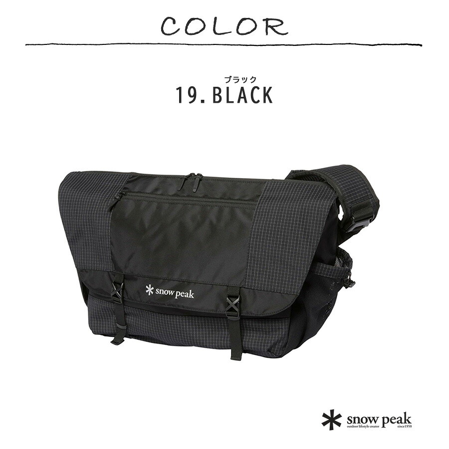 snowpeak Grid Messenger Bag ショルダーバッグ 斜め掛け 大容量 普段使い 使いやすい シンプル レディース メンズ ギフト プレゼント ブラック 100261sb08