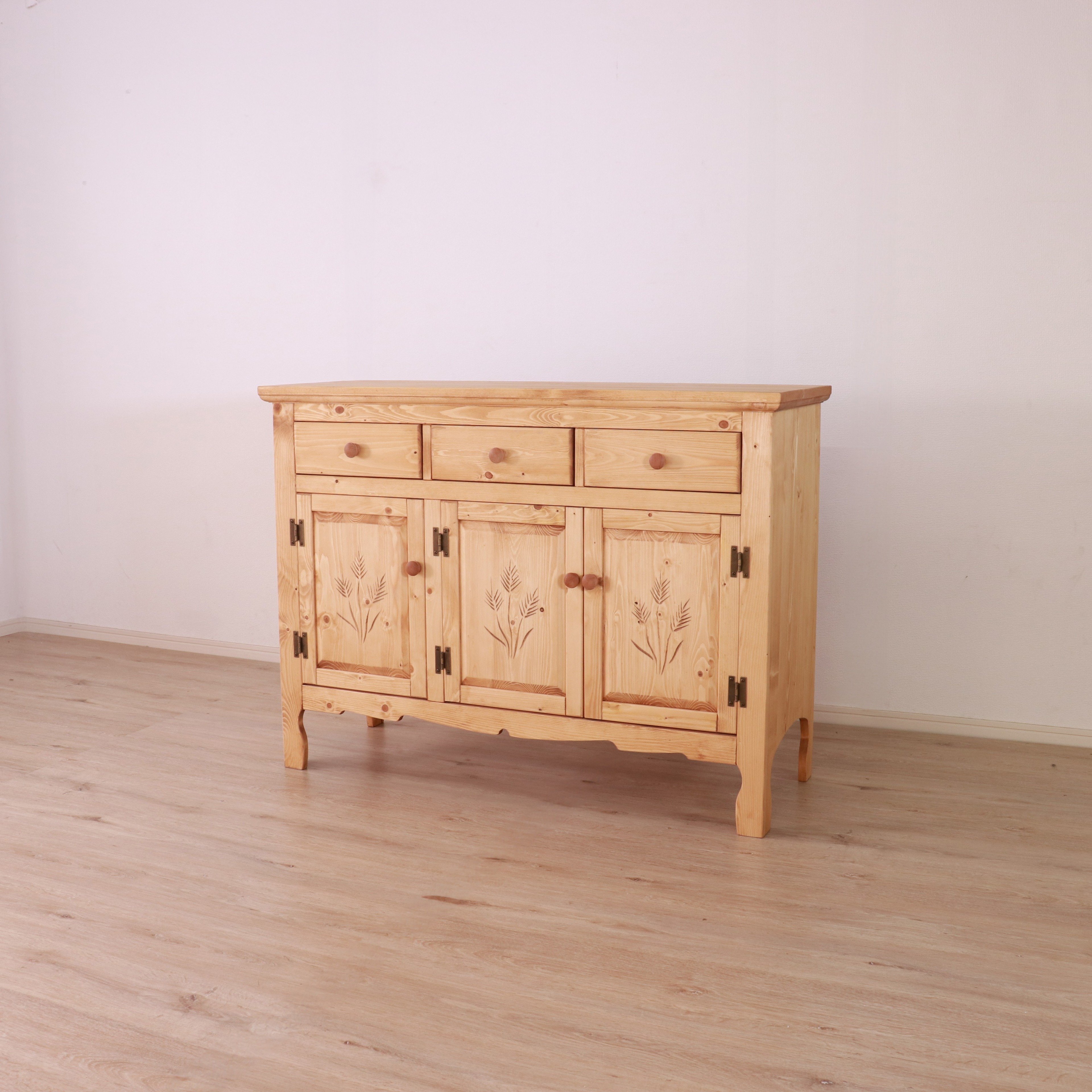 キャビネット FARMER 完成品 無垢材 パイン材 天然木 W120xD45xH90cm 収納家具 リビング収納 収納棚 ライトブラウン おしゃれ 新生活