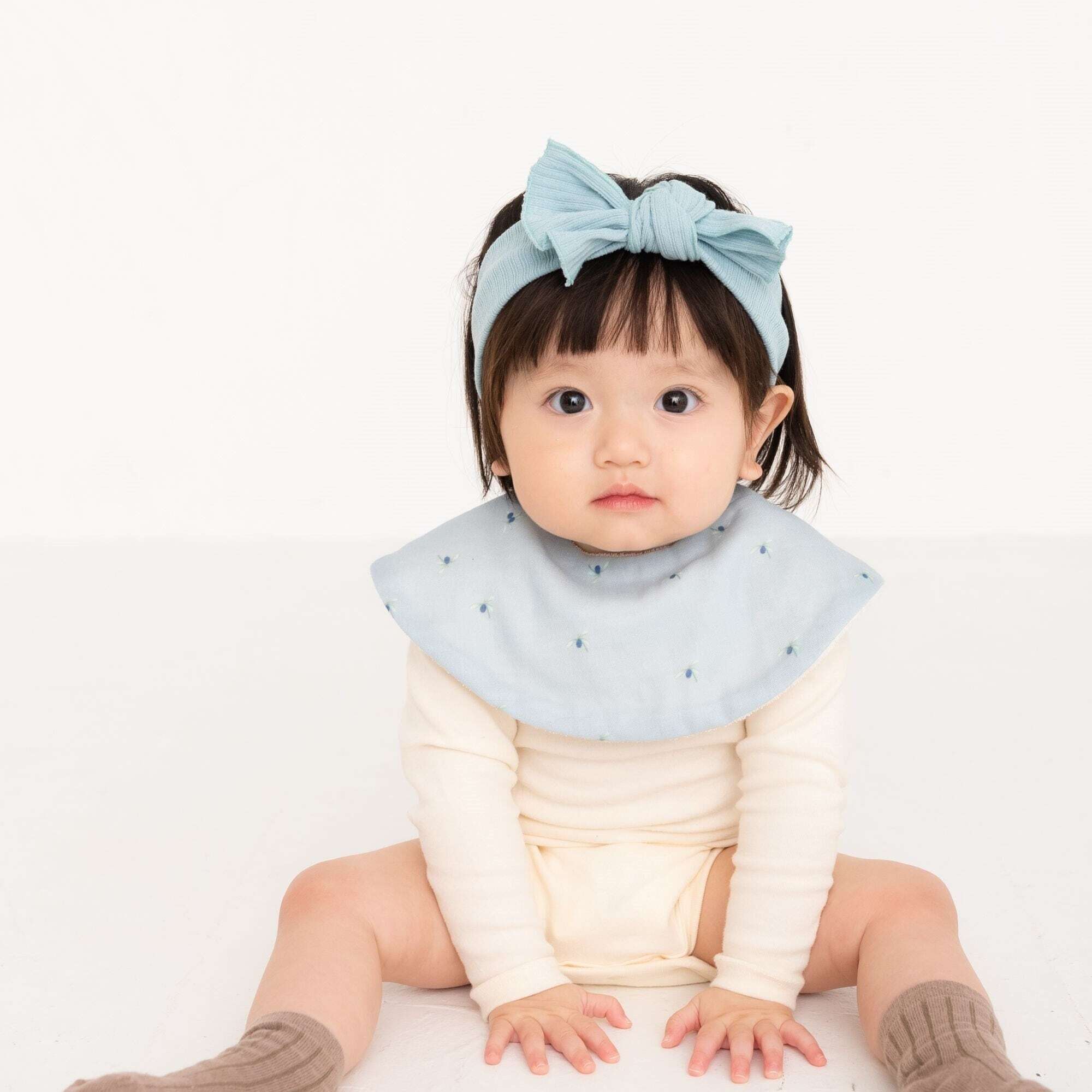 lien de famille スタイとヘアバンドセット ブルーベリー ミモザ | 日本製 女の子 リボン おしゃれ ギフト プレゼント 出産祝い