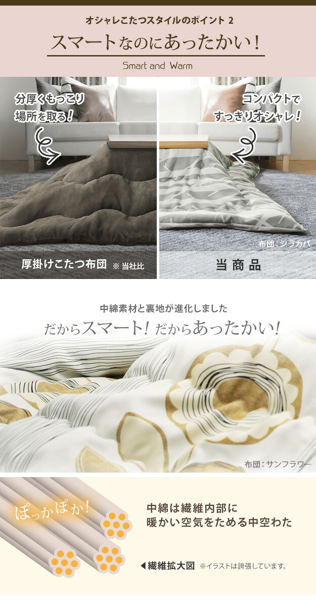 こたつ 長方形 楢ラウンド折れ脚こたつ-リラ 105x75cm 日本製厚手カーテン生地の北欧柄こたつ布団セット こたつ布団セット 折脚 継ぎ脚 角が丸い テーブル ローテーブル 炬燵 コタツ モダン 天然木 木製 日本製 国産 テレワーク リモートワーク