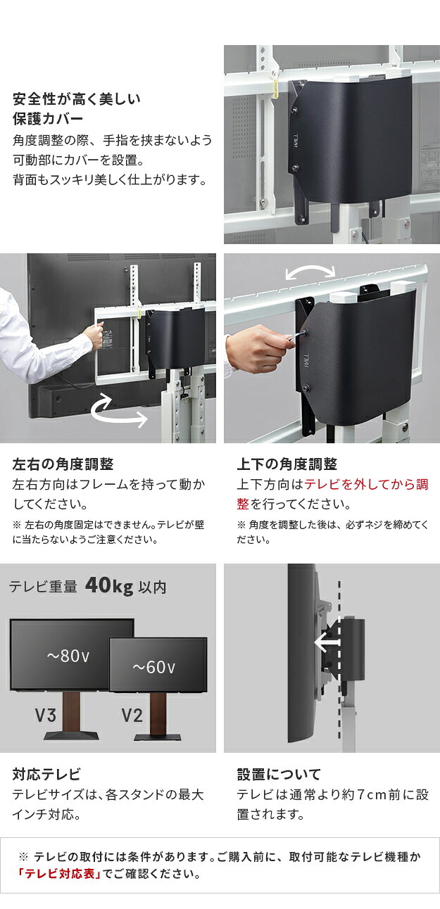 WALLインテリアテレビスタンド V2・V3対応 上下左右角度調整ブラケット 角度調節 無段階調整 黒 ブラック テレビ台 テレビスタンド 部品 パーツ スチール製 震度7耐震試験済 WALLオプション 新生活