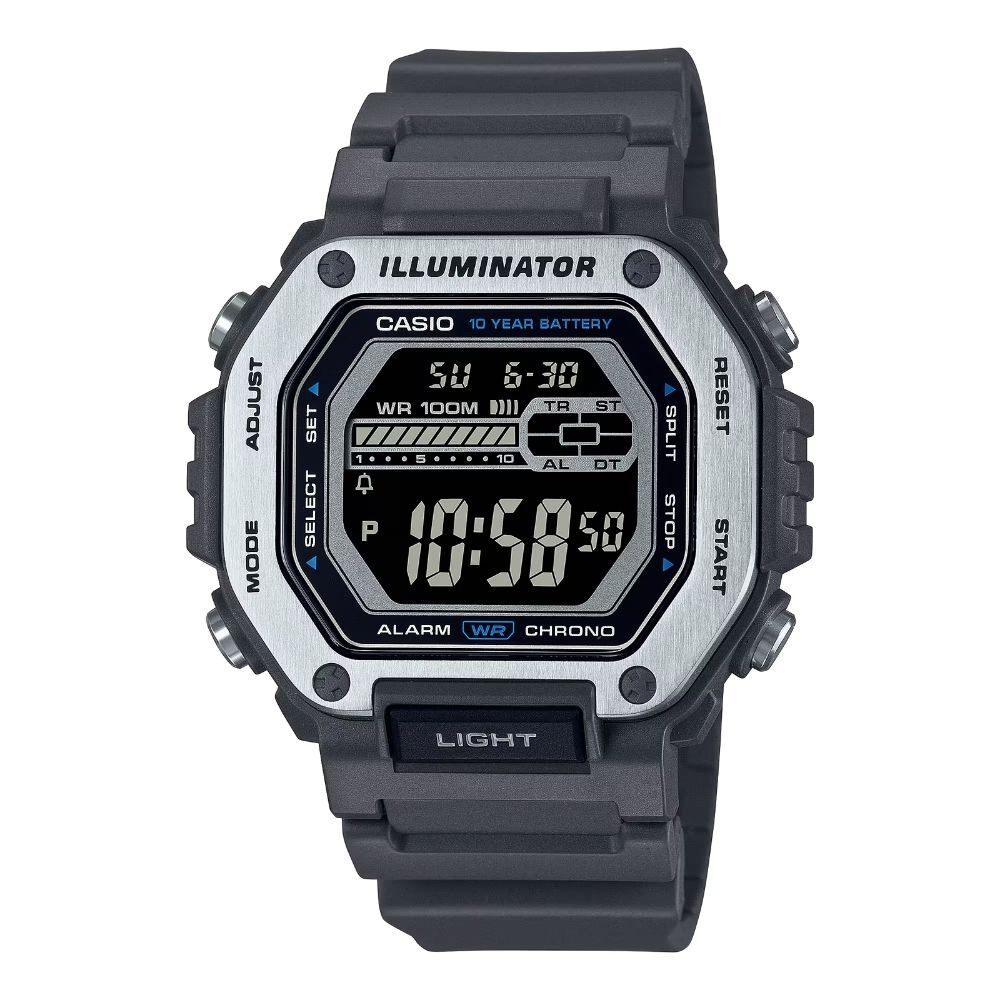 カシオ 腕時計 メンズ グレー デジタル 10年電池 防水 100m 見やすい 大画面 CASIO 海外モデル 多機能 スポーツ 作業用 日常使い プレゼント 男性 収納ケース付き ギフト 成人 卒業 入学