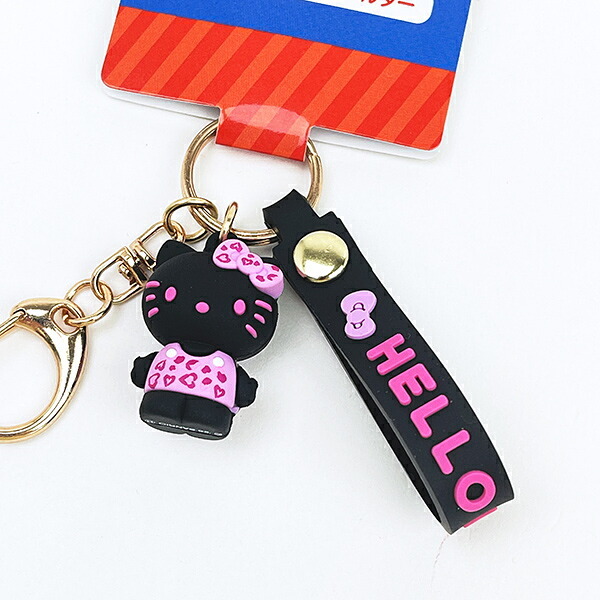 サンリオ ハローキティ マスコット付きキーホルダー ヒョウ柄ブラック ピンク Sanrio