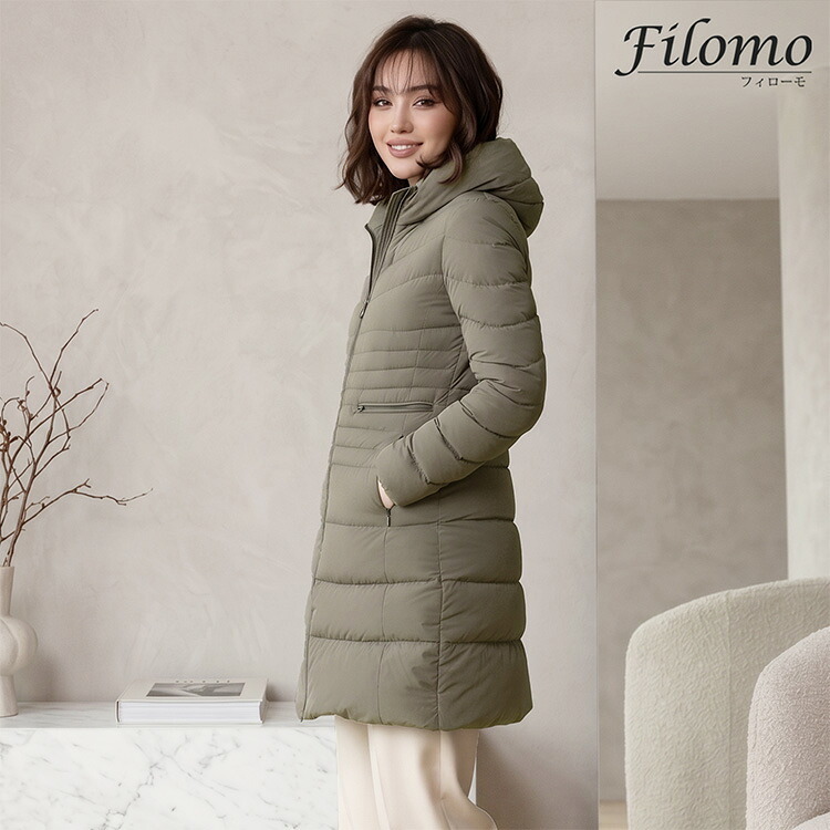 ストレッチ ダウンコート レディース 軽量 4WAY ストレッチ生地 ダウン90% Filomo スタンドカラー カーキグレー/ブラック 9号/11号/13号/15号 秋冬 暖かい 50代 40代 30代 ギフト プレゼント 6F (08000155r)