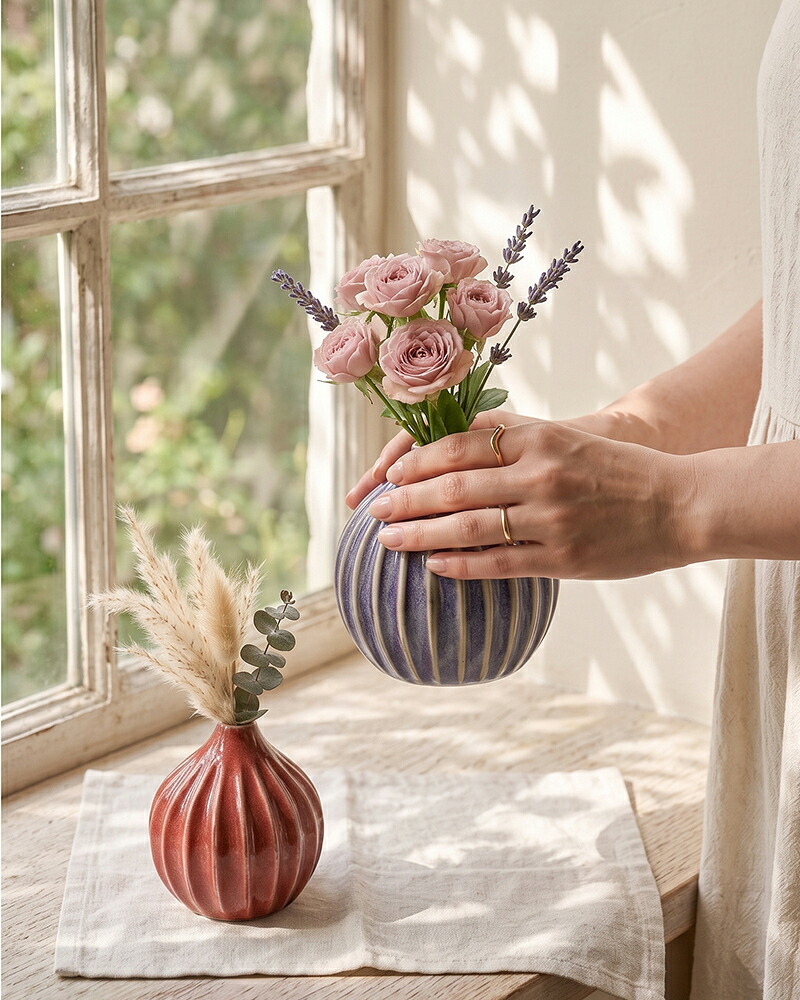 玉ねぎ陶器の花瓶 削ぎ オニオン S・L フラワーベース セン トーツウ｜レッド ブルー パープル｜ おしゃれ かわいい｜北欧 カフェ風 インテリア 一輪挿し 花びん 花器｜ギフト プレゼント 新生活 母の日【TOTU】