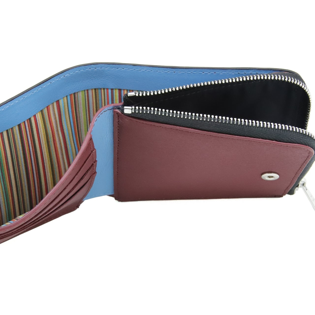 ポールスミス 財布 Paul Smith 二つ折り財布 L字ファスナー二つ折り財布 小銭入れあり メンズ ブラック ボルドー スカイブルー マルチストライプ M1A-7970-WSTRGS 79 【ラッピング無料 誕生日 お祝い プレゼント ギフト 贈り物】 送料無料