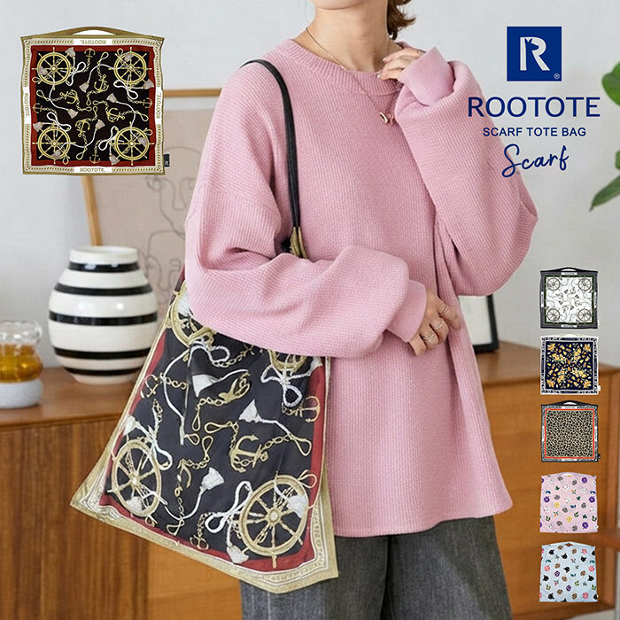 スカーフトート ROOTOTE  折りたたみ トートバッグ おしゃれ 大人っぽい レディース 総柄 ルートート TABLO タブロー 大容量 たくさん入る A4サイズ対応 エコバッグ お買い物バッグ スクエア 正方形 きれいめ 上品 軽い 軽量 プレゼント プチギフト ギフト