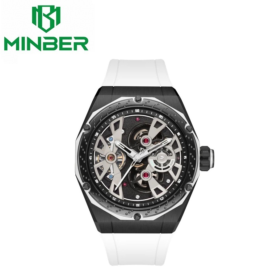 【正規品】MINBER ミンバー メンズ腕時計 自動巻き 3気圧防水 JC5001-03 ホワイト ラバーベルト