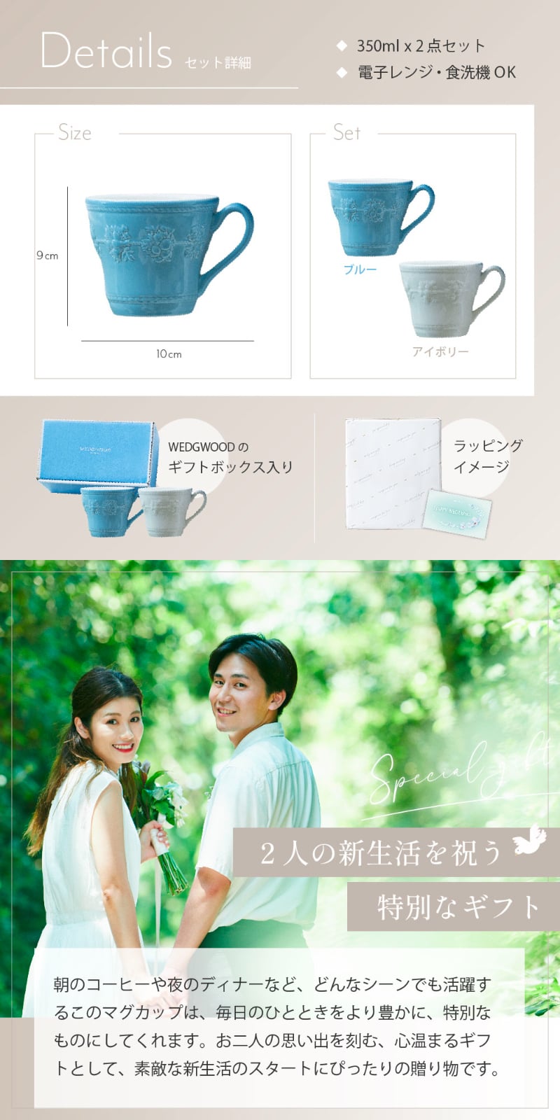WEDGWOOD ウェッジウッド ペアマグカップ 2個セット 350ml フェスティビティシリーズ ブルー アイボリー ギフトボックス付き 結婚祝い 引っ越し祝い 新築祝い カップル 夫婦 新婚 WEDDING マグカップ コップ おしゃれ ブランド プレゼント ギフト 贈り物 ラッピング メッセージカード ギフト